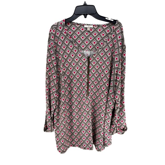 Roz & Ali Womens 2X Geometric Print Tunic Blouse - Picture 4 of 8